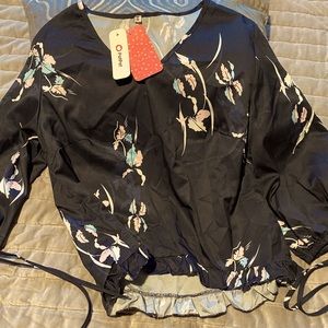 Brand new PatPat Chiffon navy blue floral top